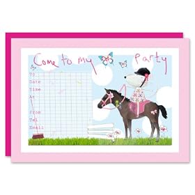 Girl's Party Announcement cards - Horse Ridding Style - Pack of 8 Post Cards with Envelopes by Real & Exciting Designs