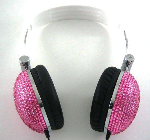 Pink Crystal Rhinestone DJ Hi-Def Noise-Canceling Over-Ear Headphones