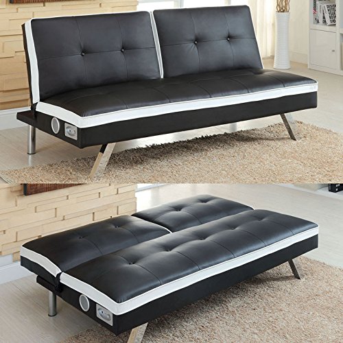 Harley Gaming Style Black & White Finish Futon Set With Speaker