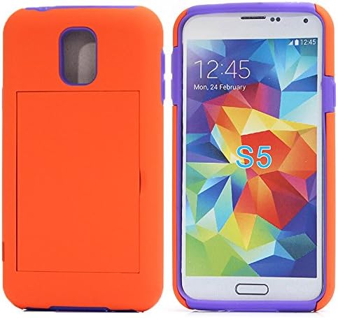 Samsung Galaxy S5 case,Coolpin (TM) Samsung Galaxy S5 Case Card Slot Steady Design Fashion and Cool Cheap Scratch-resistant Case Cover For Samsung Galaxy S5. (orange+purple)