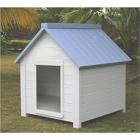 NewAgePet Medium All Weather Insulated Dog House -Bunk House with Small Door, White/Blue, Medium, for Pets up to 60 Pounds