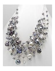 Tahiti (Dyed) Japanese silk cord Fresh Water Pearl Necklace In Zinc