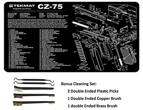 TekMat 11-Inch X 17-Inch Handgun Cleaning Mat with Various Imprint, Black Bonus 5 Pc Gun Cleaning Brush & Pick Set (11" X 17", CZ-75)