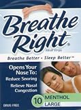 Breathe Right Nasal Strips with Mentholated Vapors for Colds, Large, 10-count Boxes (Pack of 4)