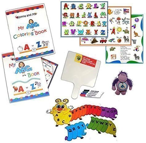 Teach, Play, Learn Letters Preschool Activity Bundle: Coloring Book, Dry Erase Board and Markers, Alphabet Order Puzzle, Activity Cards, Mom's Choice Award ABCs DVD , ABCs Book, and Purple Plush Toy