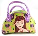 Girls PVC green and purple fashion handbag with purple handles - design 2