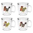 Funky Chickens 12 oz Insulated Coffee Mug Set, Clear (4 designs)