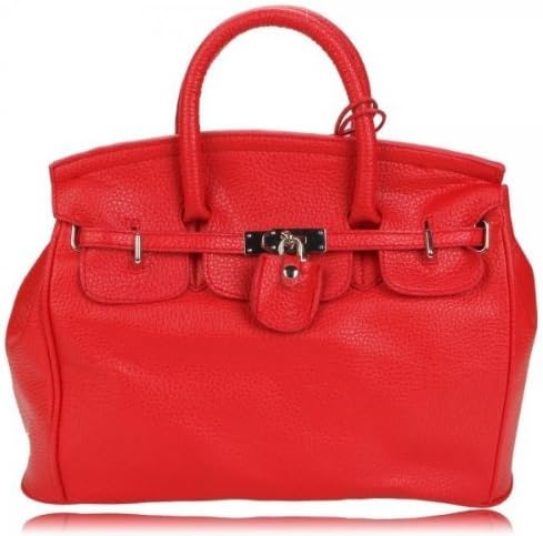 Efreecity® Official PU Faux Leather Safety Padlock Designer Inspired Shopper Hobo Tote Bag Handbag Carry Bag (red)