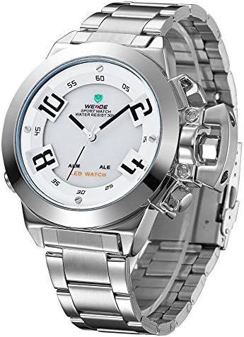 Gute Military Tough Watch Steel Case LED Analog Fashion Wristwatch White Dial 2 Time Display