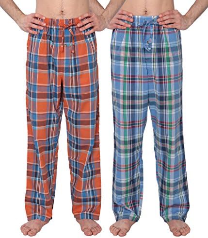 Weatherproof Mens Lightweight Lounge Pajama Pants 1&amp;2 Pack (Small, Orange &amp; Sky Blue)