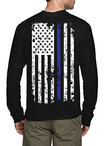 Long Sleeve Mens Thin Blue Line American Flag T-shirt