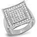 Platinum Plated Convex Square Shaped Round White CZ Cubic Zirconia Mens Flashy Hip Hop Iced Pinky Ring (0.67 inch wide)