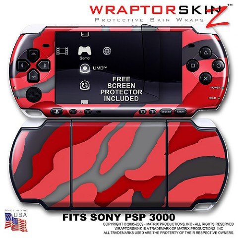 Camouflage Red WraptorSkinz Skin and Screen Protector Kit fits Sony PSP 3000