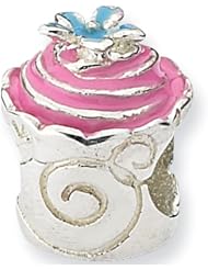 Reflection Beads Silver Enamel Fancy Pink Cupcake Food Bead