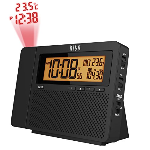 HITO Atomic AM/FM Projection Clock Radio w/ Date, Week and Temperature Battery operated/Adapter
