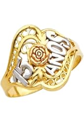 Fine 10k Tri-Color Gold Sweet 15 Anos Flower Quinceanera Ring