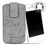 Original Blumax ® Wished Grau Ledertasche für Apple iPhone 4 / iPhone 4S mit Rückzugfunktion , Handytasche , Case , Hülle , Etui , Slide , Display Schutz , Secure