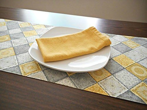 Diamond Table Runner Reversible Gray Yellow Mustard Approx 13x70