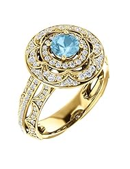 10K Yellow Gold Round Cut Blue and White Diamond Ring -- LIFETIME WARRANTY