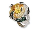 Cheryl M(tm) Sterling Silver Canary CZ and Glass Snake Ring