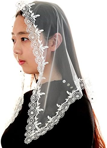 Anna Veils Chapel Catholic Veil Spanish Lace Mantilla Medium White - Cubic Calendula