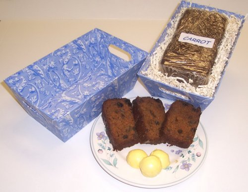 Scott's Cakes Carrot Bread in a Blue Victorian Tray by Raisin Bread