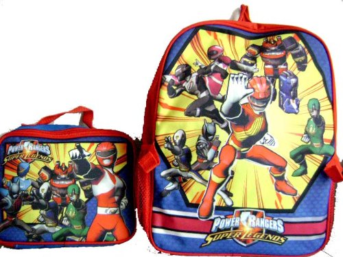 Power Rangers Backpack with Lunch Bag - Black, Red and Blue Rangers Large Backpack