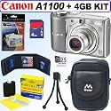 Canon PowerShot A1100IS 12.1 MP Digital Camera (Silver) + 4GB Accessory Kit