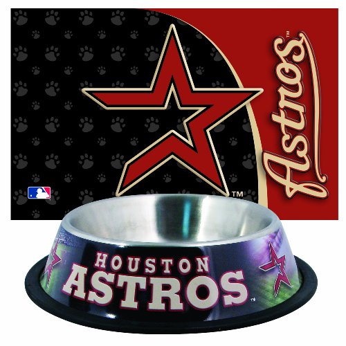 MLB Houston Astros Pet Bowl and Mat Combo
