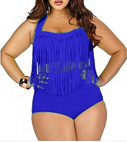 Women's Plus Size Retro Vintage High Waist Braided Fringe Top Bikini Swimsuits