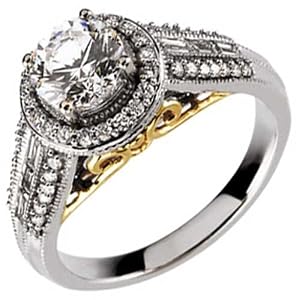 Two Tone Empire Style Diamond Engagement Ring (Center stone is not included)
