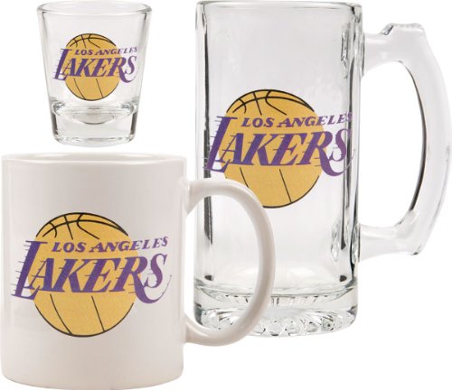 Los Angeles Lakers Glassware Set: 3D Logo Tankard, Coffee Mug, Shot Glass