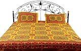 Yellow and Green Kantha Stitch Bedspread - Pure Cotton with Pillow Covers