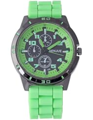 Sotijobs Unisex Men Women Silicon Band Black Frame Wrist Watch Green