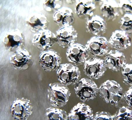 200pcs Silver Plated Filligree Hollow Ball Spacer 