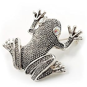 Marcasite Frog Brooch (Antique Silver Tone)