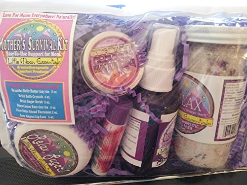 Little Moon EssentialsSpa Gift Set for Mom - Mom Pampering Kits - Body Care Relaxation Kit - Bath Spa Gifts for Women - Bath Salt, Body Mist, Sugar Scrub, Belly Butter, Sleep Balm, Lip Balm - 6 pcs