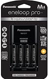 Panasonic K-KJ17KHCA4A Eneloop Pro Individual Cell Battery Charger with 4 AA Ni-MH Rechargeable Batteries, 4 pack