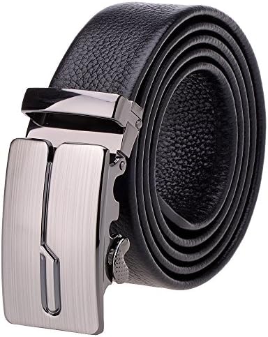 KKmoda Fashion Genuine 35mm 1.8 inch Wide Leather Belt Men's Ratchet Belt Automatic Buckle Full Grain (Geometry2)
