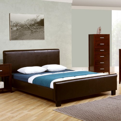 King Southern Enterprises Paramount Upholstered Panel Bed in Brown Faux Leather