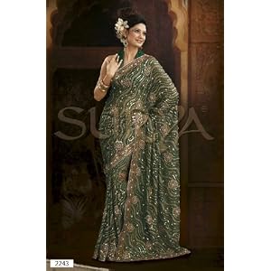 Georgette Green Trendy New Designer Indian Sari Saree