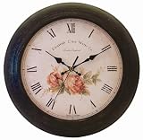 Precision MSF Radio controlled 28cm antique finish black wall clock with Rose floral dial