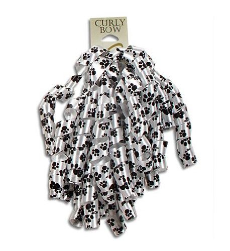 Black & White Puppy Paw Print Curly Ribbons Peel & Stick Gift Wrapping Supplies