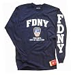 FDNY T-SHIRT, Officially Licensed Crewneck New York Fire Department Long-Sleeve Athletic Tee, Navy