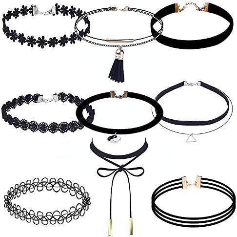 JOOEST 9 Pcs Leather Chain Necklace for Women Girls Choker Necklace Velvet Length Adjustable (New 9 Pieces)