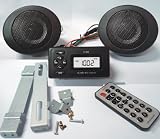 GSI Deluxe Outdoor Music Package - Quality Waterproof MP3 Player With USB Interface and SD Card Slot, Built In FM Radio, LCD Display and Remote Control - Plus Pair Of Weatherproof Amplified Speakers - Mount Installation Tools - For Motorcycle, Motorbike Or ATV