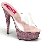 6 Inch Heel Glitter Platform Slide (Clear/Pink Glitter;6)