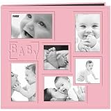 Pioneer 12-Inch by 12-Inch Collage Frame Embossed "Baby" Sewn Leatherette Cover Memory Book, Baby Pink