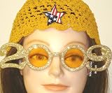 Hand Crocheted Gold Gimp Skull Cap Trimmed with Star American Flag Offered in Combination with... by Gita Accessories