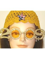 Hand Crocheted Gold Gimp Skull Cap Trimmed with Star American Flag Offered in Combination with... by Gita